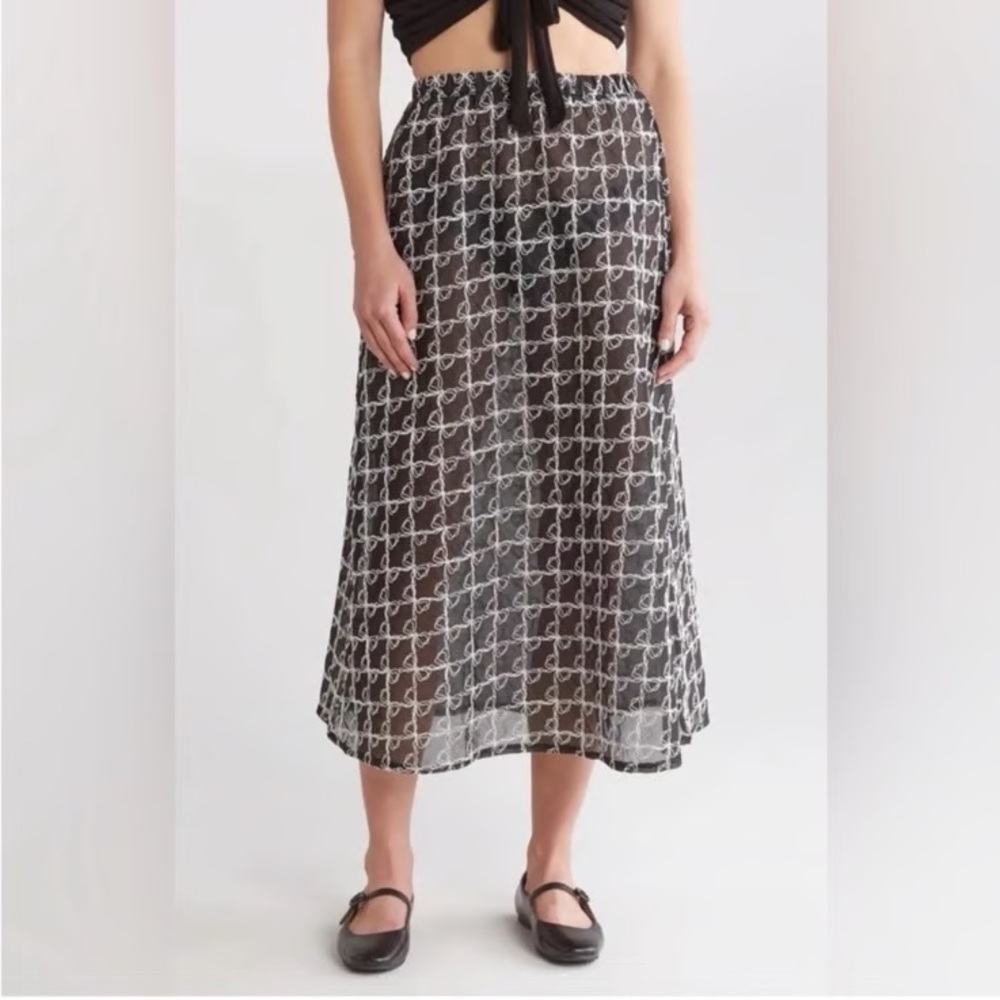 Lisa Says Gah NWT Molly Sheer Embroidered Bow Skirt Sz M/L